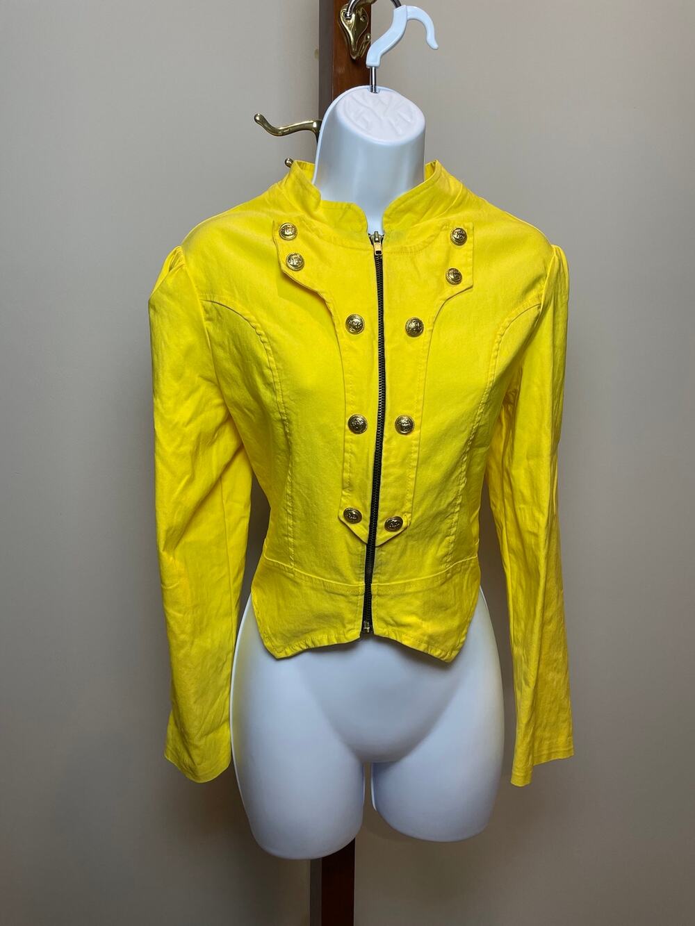 Hybrid & Company Yellow Military‑Style Stretch Jacket XL Gold Button Detail